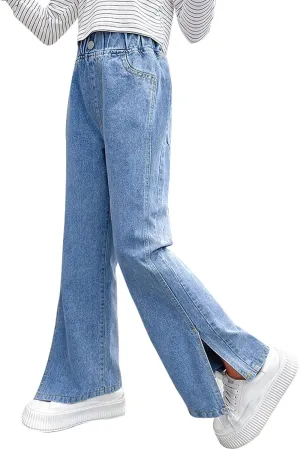 Kid Bootcut Jeans Girl Wide Straight Leg Pants Cute Loose Fit Causal Stylish Trousers Stretch Fashion Elastic Waist Jeans