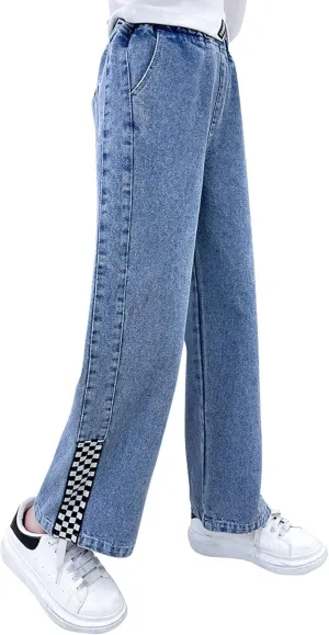 Kid Bootcut Jeans Girl Wide Straight Leg Pants Cute Loose Fit Causal Stylish Trousers Stretch Fashion Elastic Waist Jeans