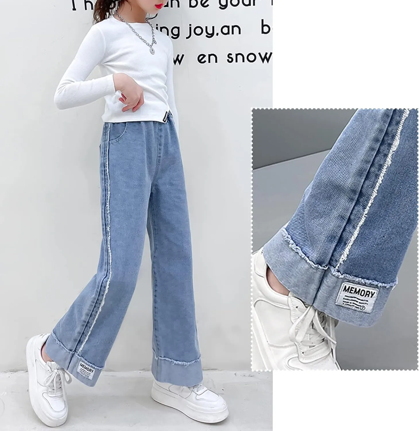 Kid Bootcut Jeans Girl Wide Straight Leg Pants Cute Loose Fit Causal Stylish Trousers Stretch Fashion Elastic Waist Jeans
