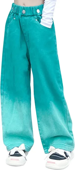 Kid Bootcut Jeans Girl Wide Straight Leg Pants Cute Loose Fit Causal Stylish Trousers Stretch Fashion Elastic Waist Jeans