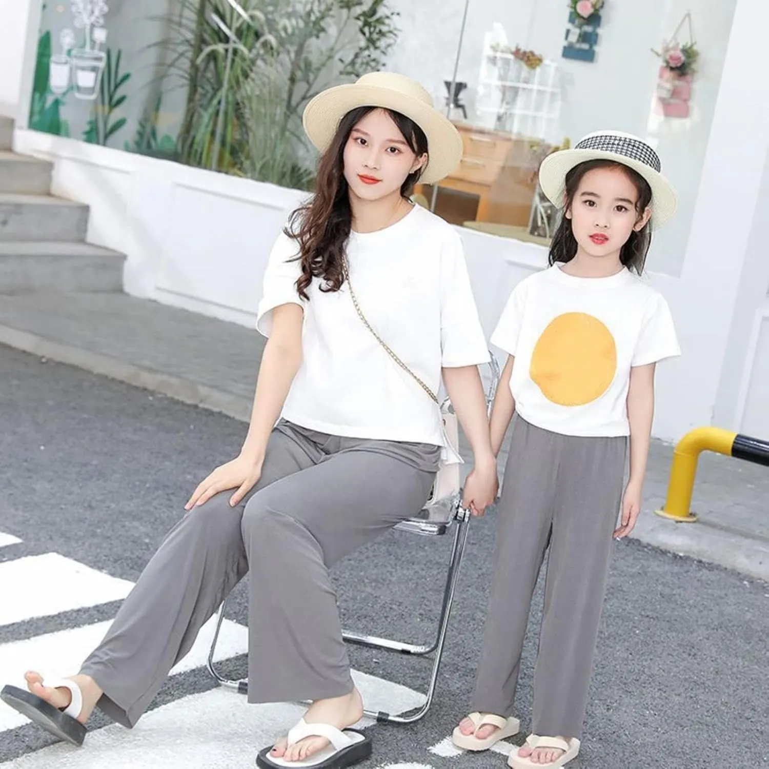 Kids Girl Trendy Wide Leg Baggy Pants Straight Leg Loose Trousers Toddler Elastic Waist Breathable Cotton Sweatpants