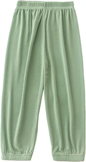Kids Summer Solid Color Thin Pants Girls Boys Casual Pants Elastic Waist Leisure Trousers Breathable Loose Active Pant