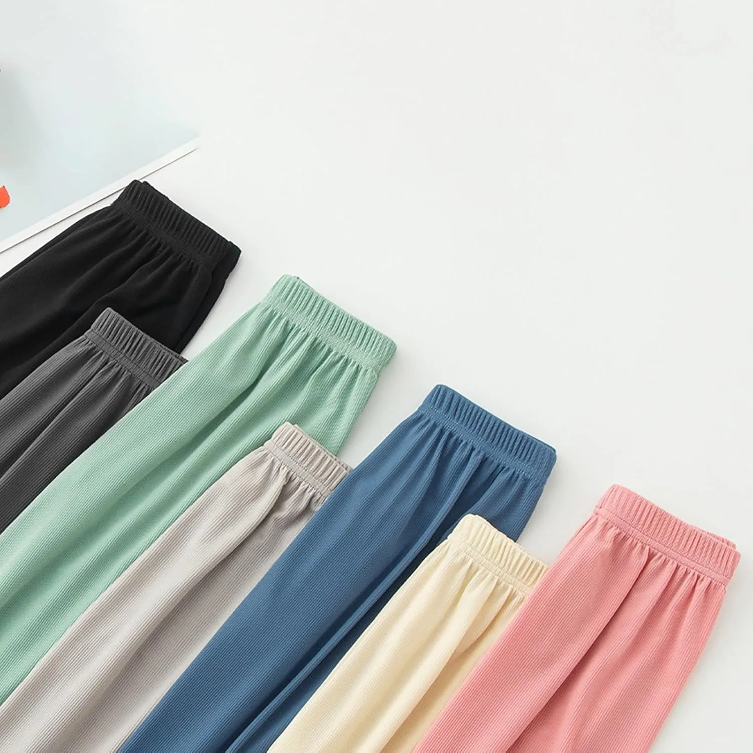 Kids Summer Solid Color Thin Pants Girls Boys Casual Pants Elastic Waist Leisure Trousers Breathable Loose Active Pant