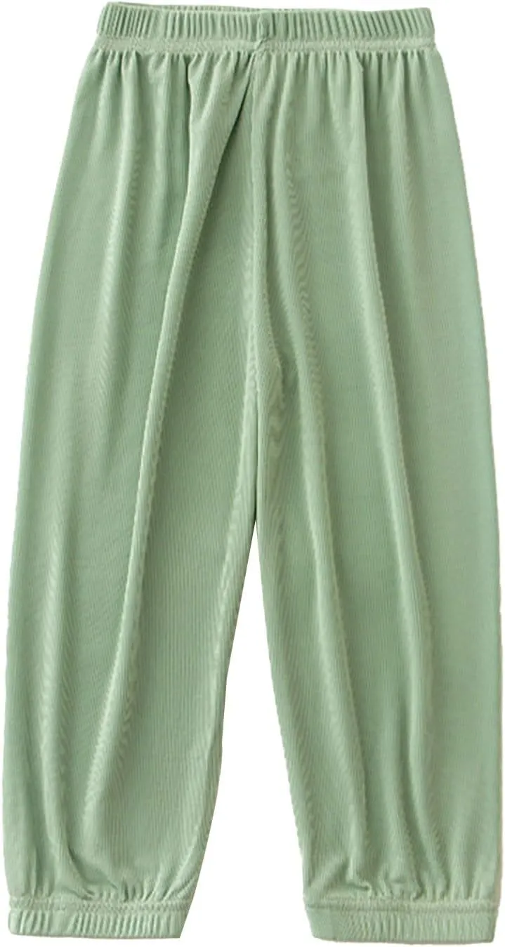 Kids Summer Solid Color Thin Pants Girls Boys Casual Pants Elastic Waist Leisure Trousers Breathable Loose Active Pant