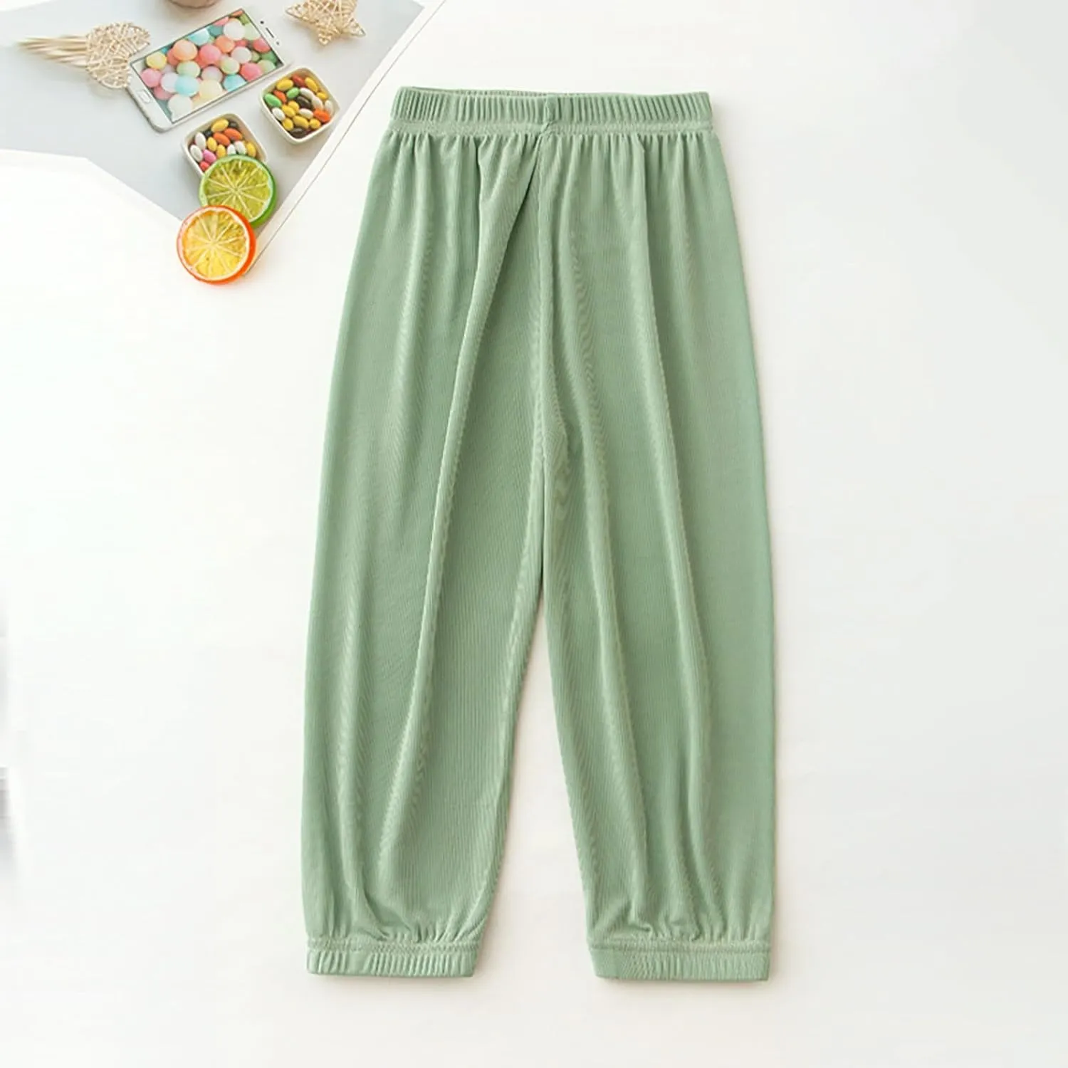 Kids Summer Solid Color Thin Pants Girls Boys Casual Pants Elastic Waist Leisure Trousers Breathable Loose Active Pant