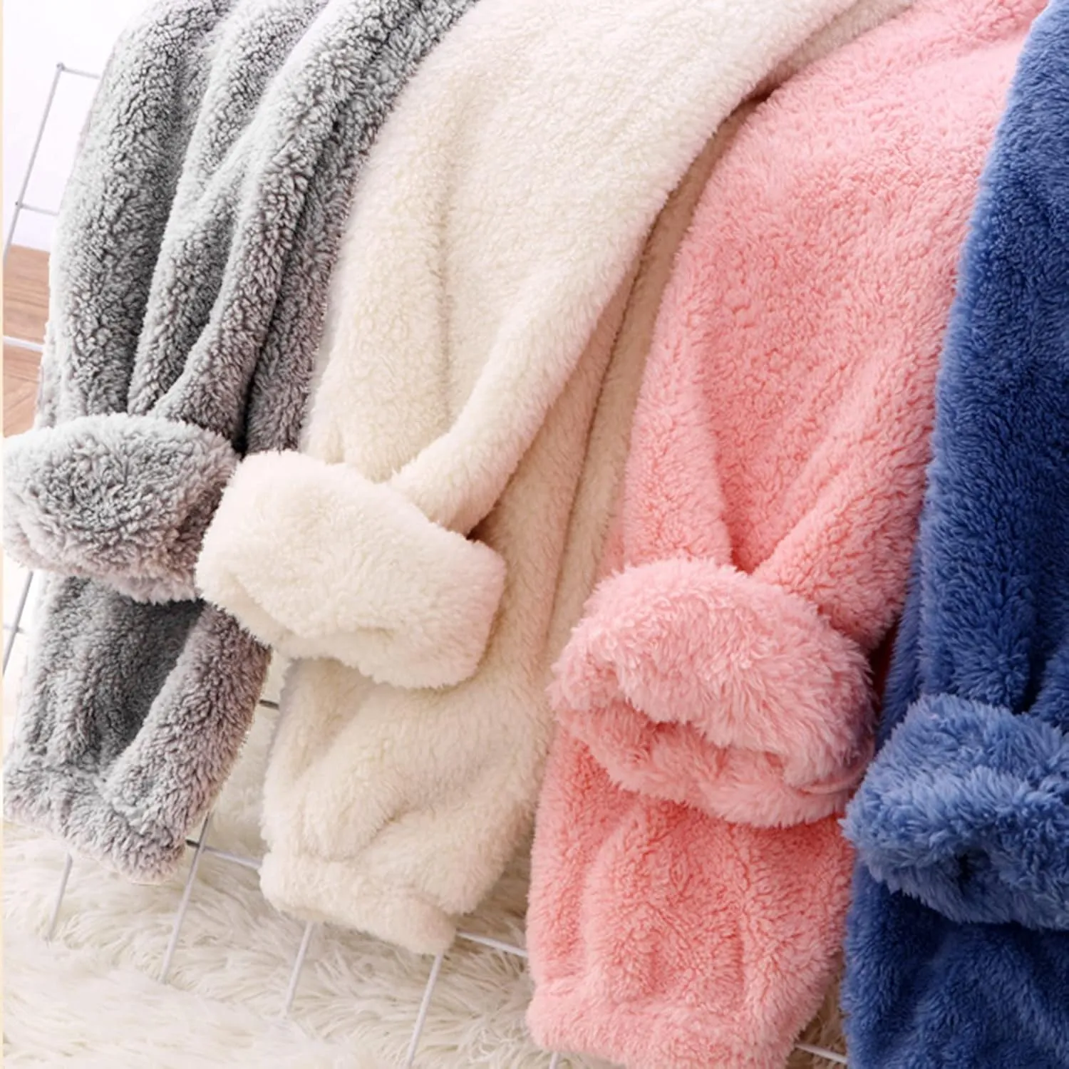 Kids Toddler Pajamas Boys Girls Fleece Pajama Set Winter Warm Sleepwear Pjs Set Plush Tops Pants Outfits Loungewear