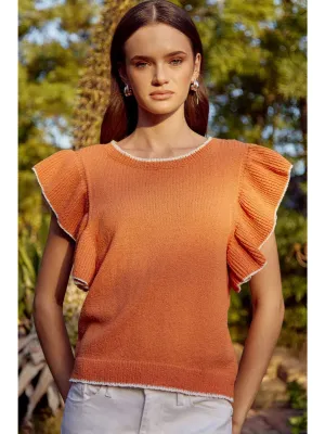 Knit Ruffle Sleeve Lightweight Sweater