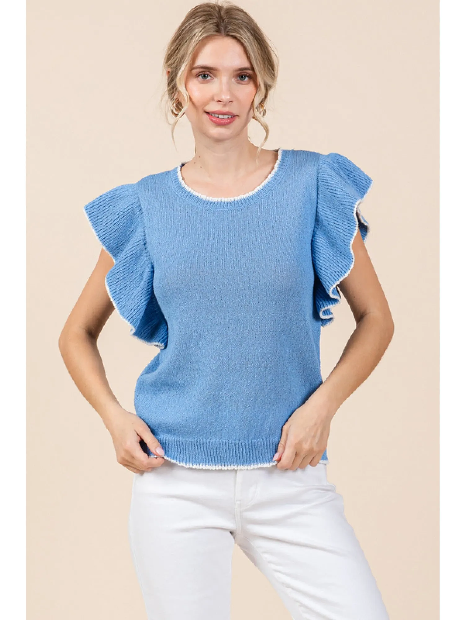 Knit Ruffle Sleeve Lightweight Sweater