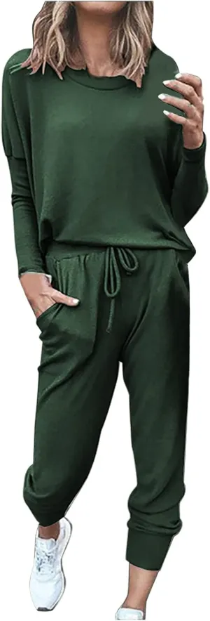 Lastesso Womens 2 Piece Sweatsuits Set Lightweight Loungewear Crewneck Loose Pullover Cozy Active Jogger Pants Soft Tracksuit