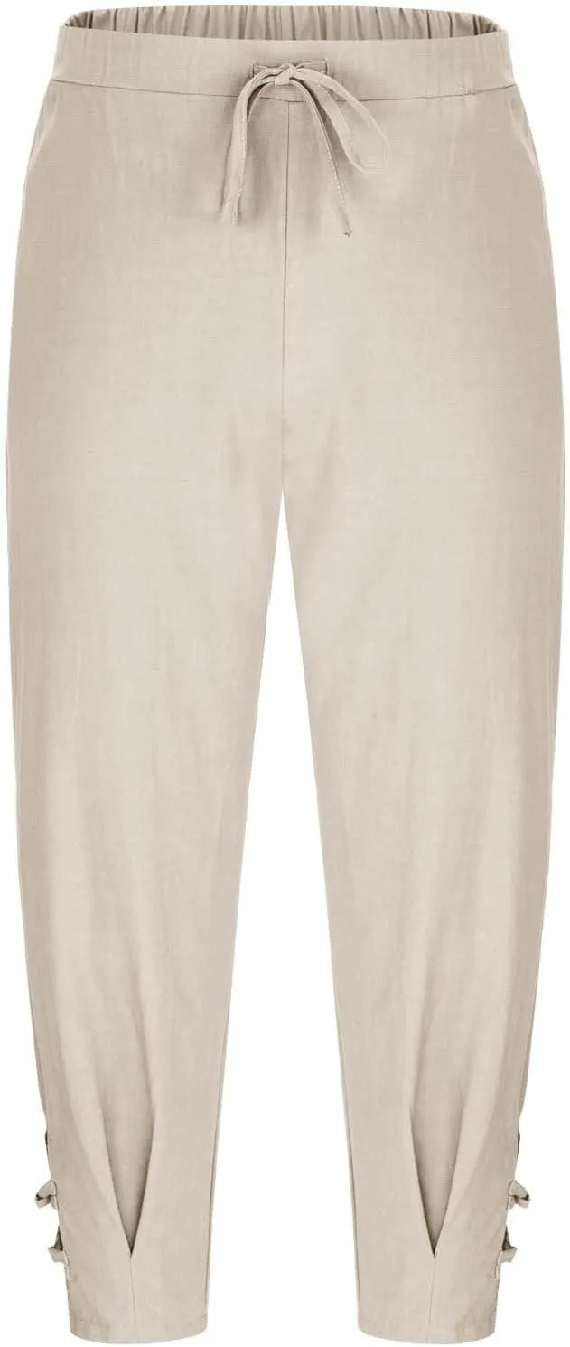 Linen Pants for Men Drawstring Elastic Waist Yoga Pants Summer Beach Loose Trousers Full Length Summerwear