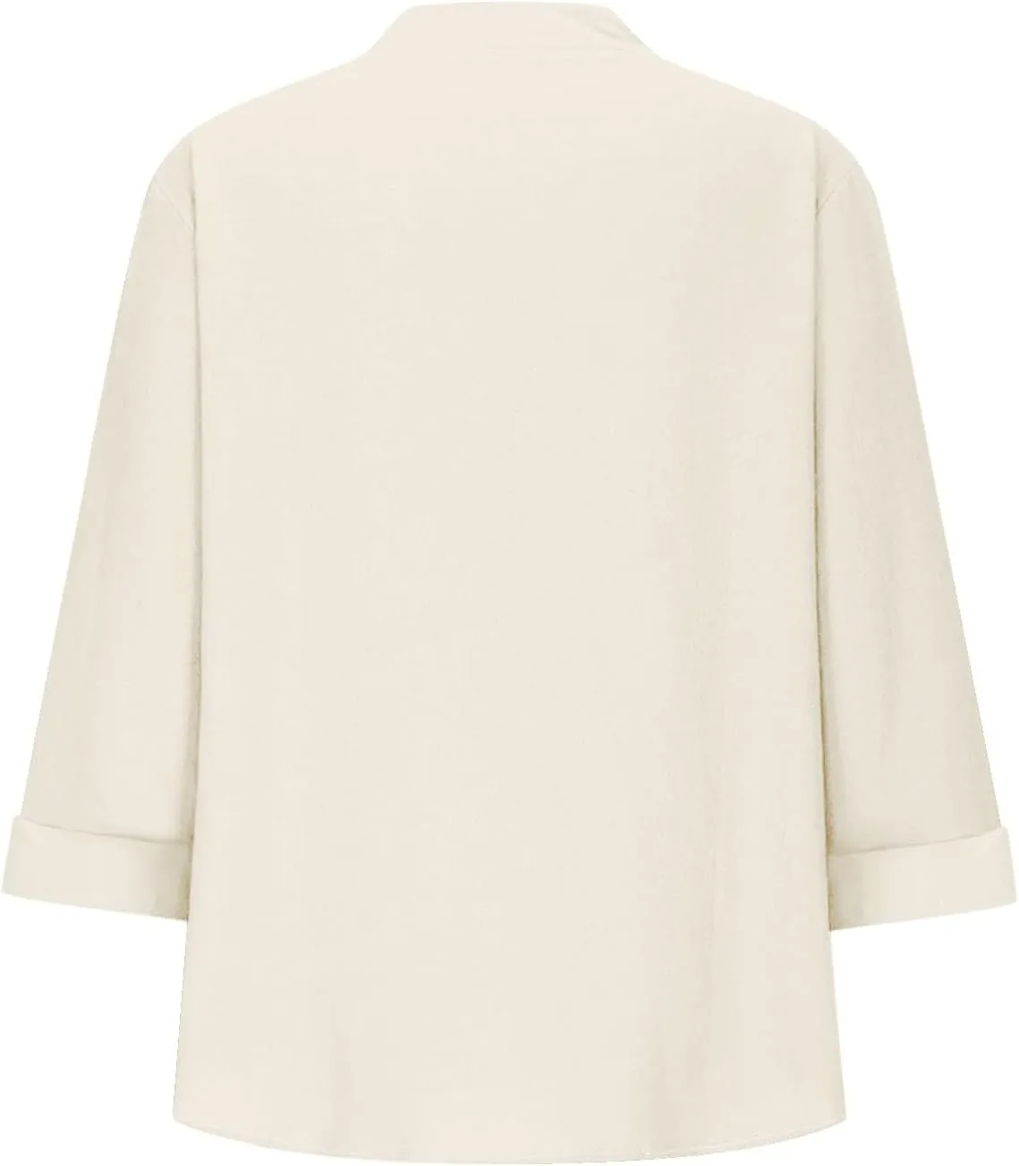 Linen Shirts for Women 3/4 Sleeve Button Down V-Neck Tops with Chest Pocket Summer Breathable Lightweight Beach Shirts