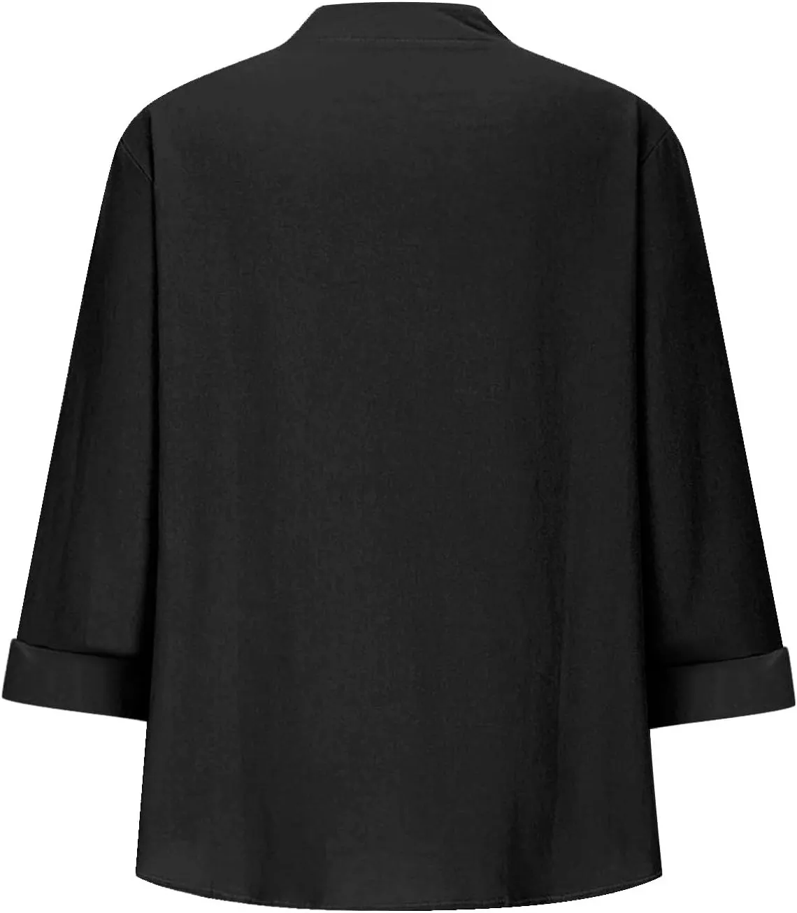 Linen Shirts for Women 3/4 Sleeve Button Down V-Neck Tops with Chest Pocket Summer Breathable Lightweight Beach Shirts
