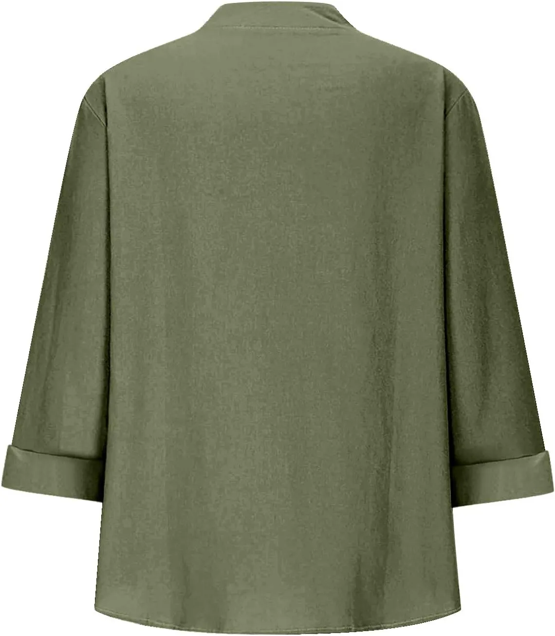Linen Shirts for Women 3/4 Sleeve Button Down V-Neck Tops with Chest Pocket Summer Breathable Lightweight Beach Shirts