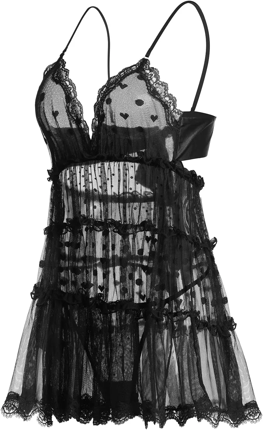 Littleforbig Women lace babydoll Chemise Halter V Neck Sleepwear and Thong Lingerie Set - Romantic
