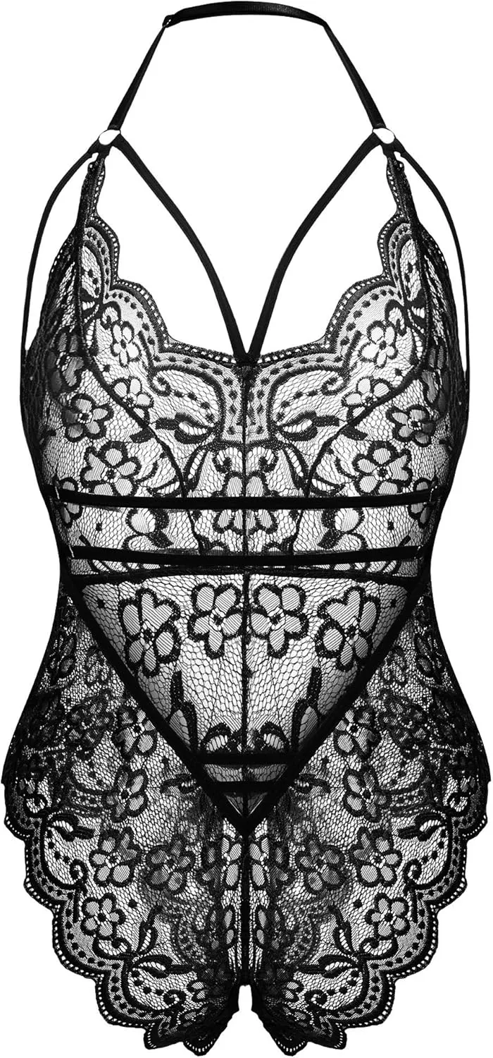 LOLLO VITA Women Lingerie Lace Bodysuit Floral Babydoll One Piece Sleepwear