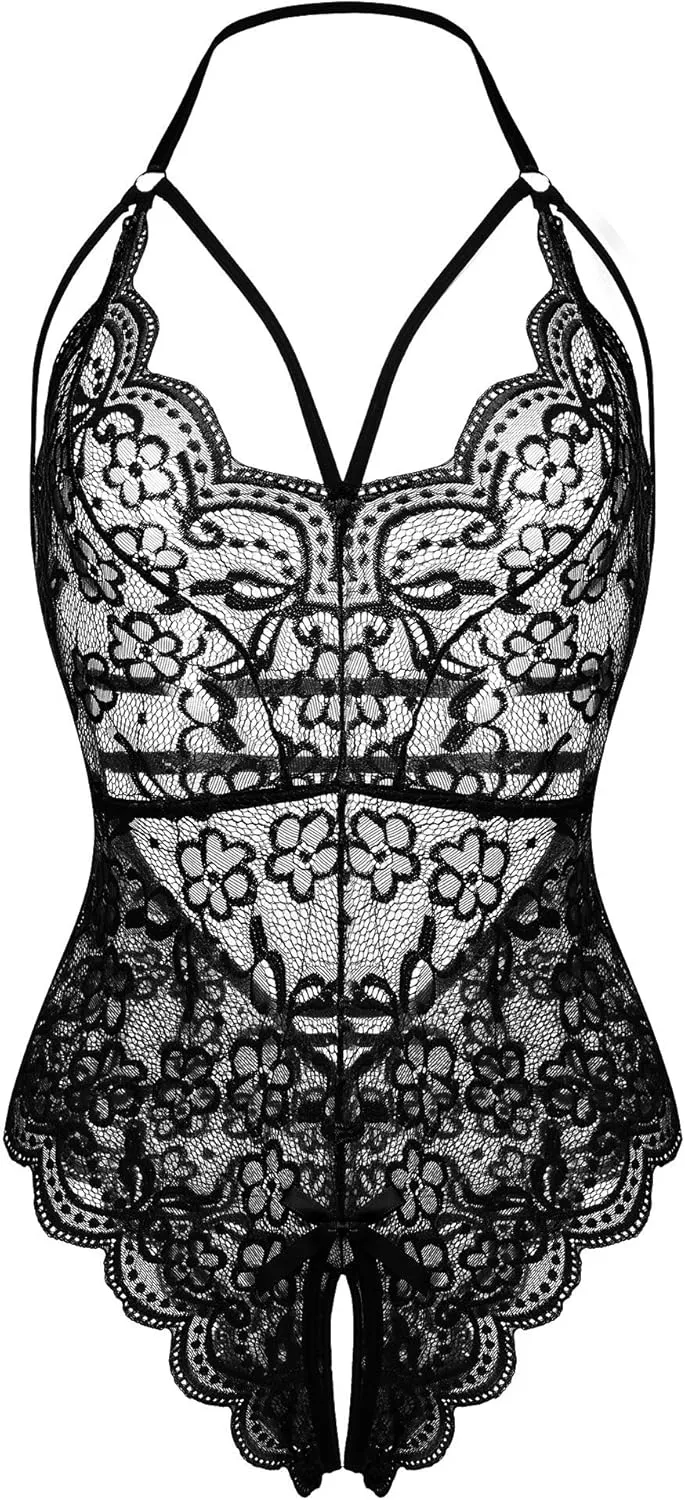 LOLLO VITA Women Lingerie Lace Bodysuit Floral Babydoll One Piece Sleepwear