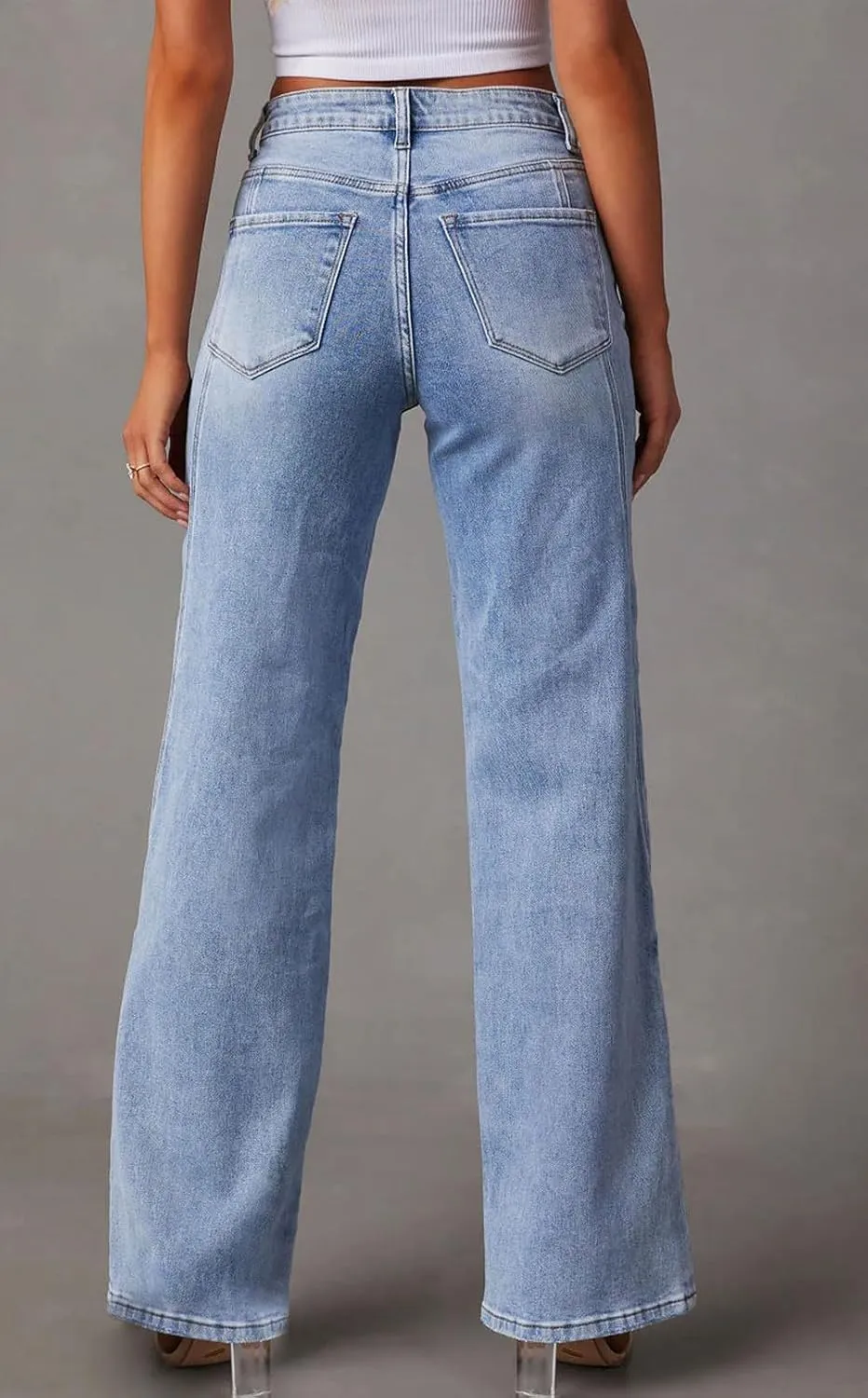 loveimgs Women Casual Denim Jeans Pants Stretch Wide Leg Jeans Bootcut Patchwork High Waisted Flare Jeans