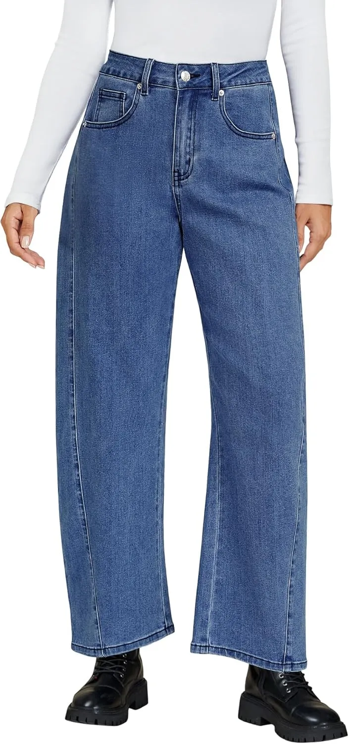 luvamia Barrel Jeans for Women High Waisted Trendy Baggy Stretch Denim Side Seamed Trouser Jeans Loose Fit Jean Pants