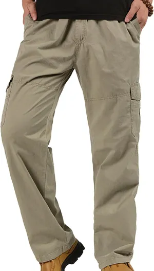 Maiyifu-GJ Men Elastic Waist Casual Cargo Pants Multi Pockets Lightweight Hiking Trousers Athletic Workout Joggers Sweatpants