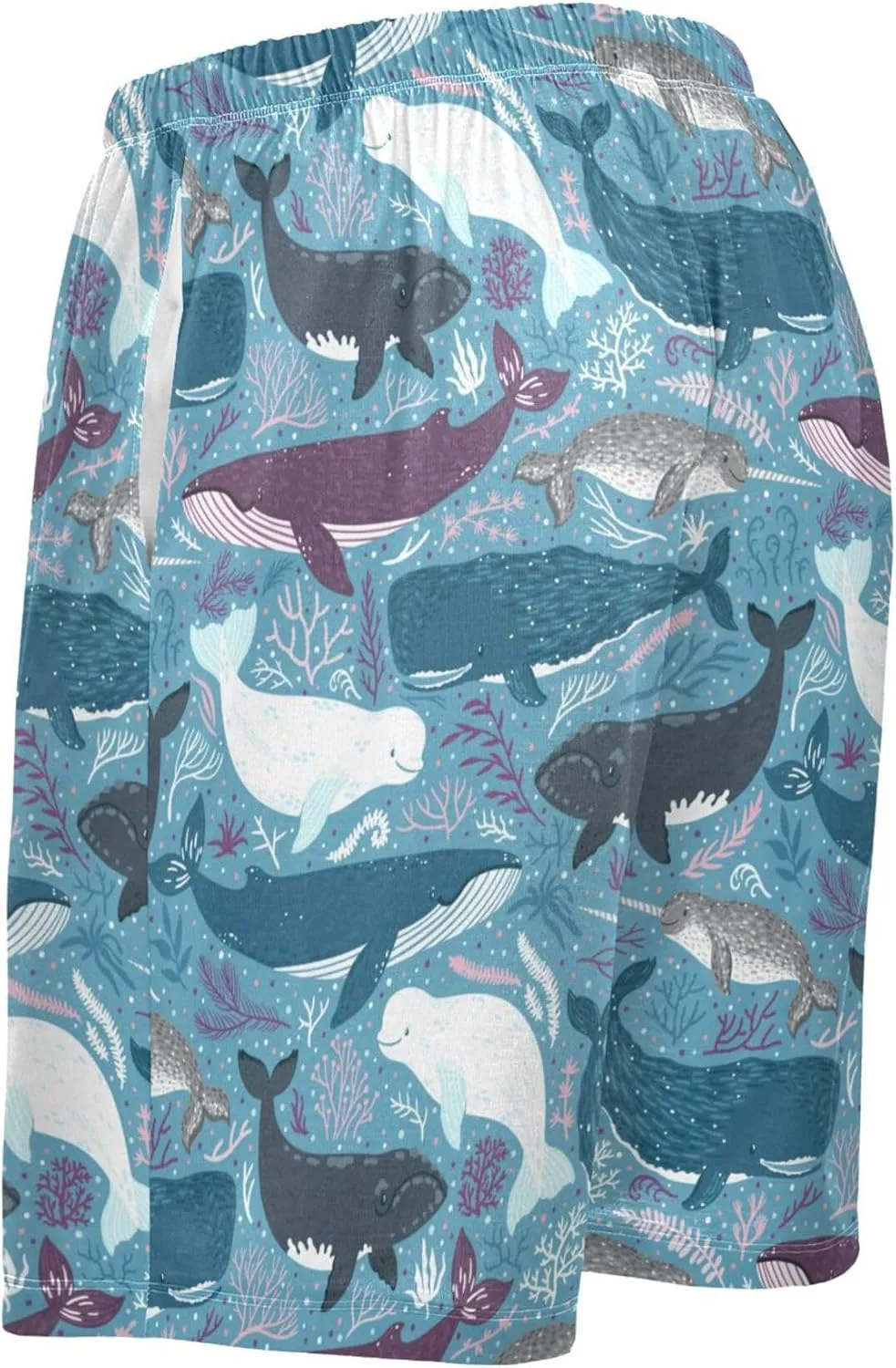 Marine Narwhal Beluga Whale Sperm Whale White Whale Floral Men's Pajama Pants Shorts Sleepwear Lounge Pajama Bottoms S-2XL