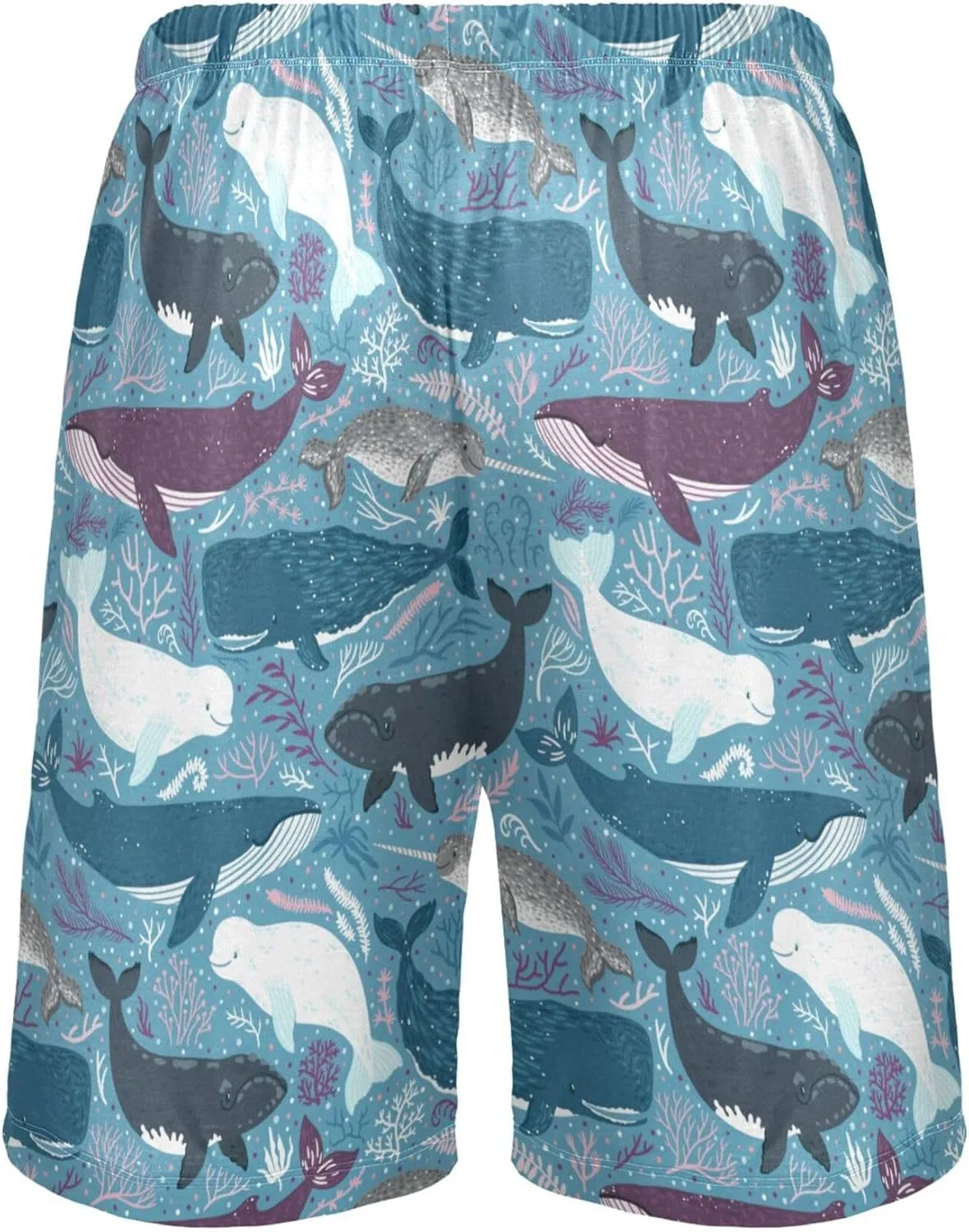 Marine Narwhal Beluga Whale Sperm Whale White Whale Floral Men's Pajama Pants Shorts Sleepwear Lounge Pajama Bottoms S-2XL
