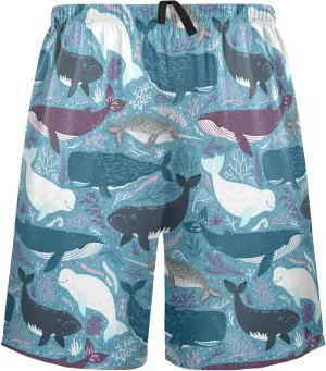 Marine Narwhal Beluga Whale Sperm Whale White Whale Floral Men's Pajama Pants Shorts Sleepwear Lounge Pajama Bottoms S-2XL