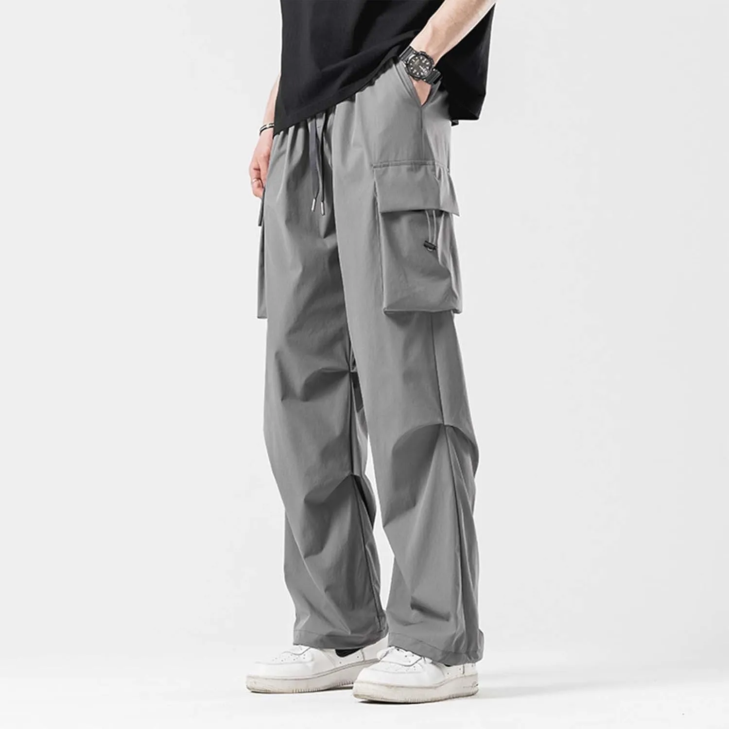 Men Cargo Pants Baggy Trendy Casual Parachute Streetwear Comfy Strentchy Loose Fit Harem Joggers with Pockets