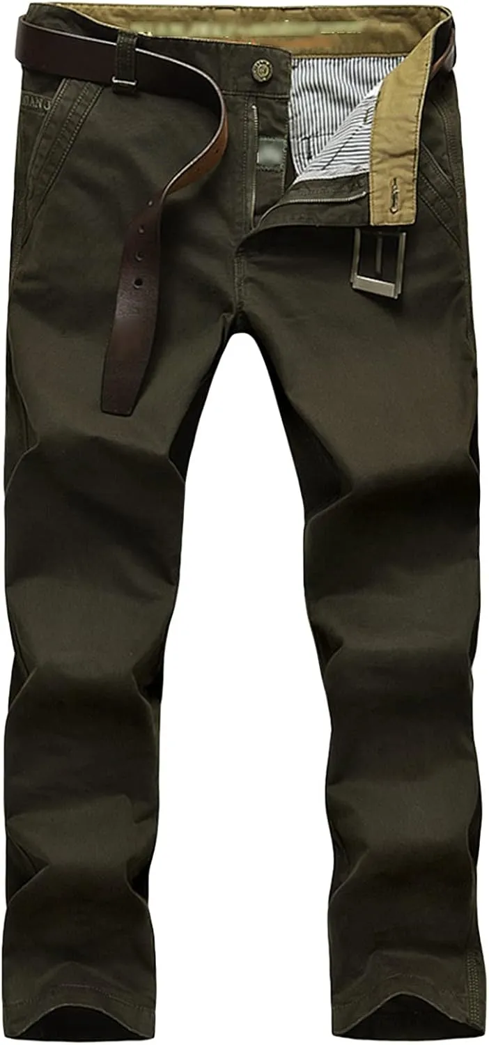 Men Relaxed Fit Casual Cotton Pant Chino Flat Front Classic Straight Pants Lightweight Business Comfort Trousers