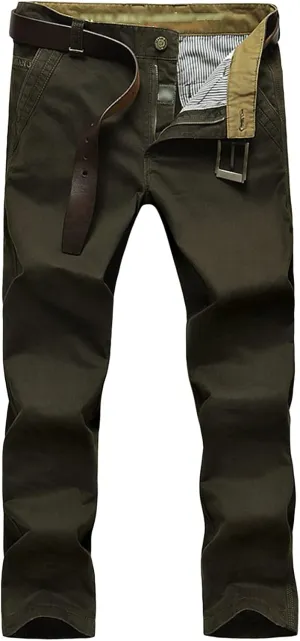 Men Relaxed Fit Casual Cotton Pant Chino Flat Front Classic Straight Pants Lightweight Business Comfort Trousers