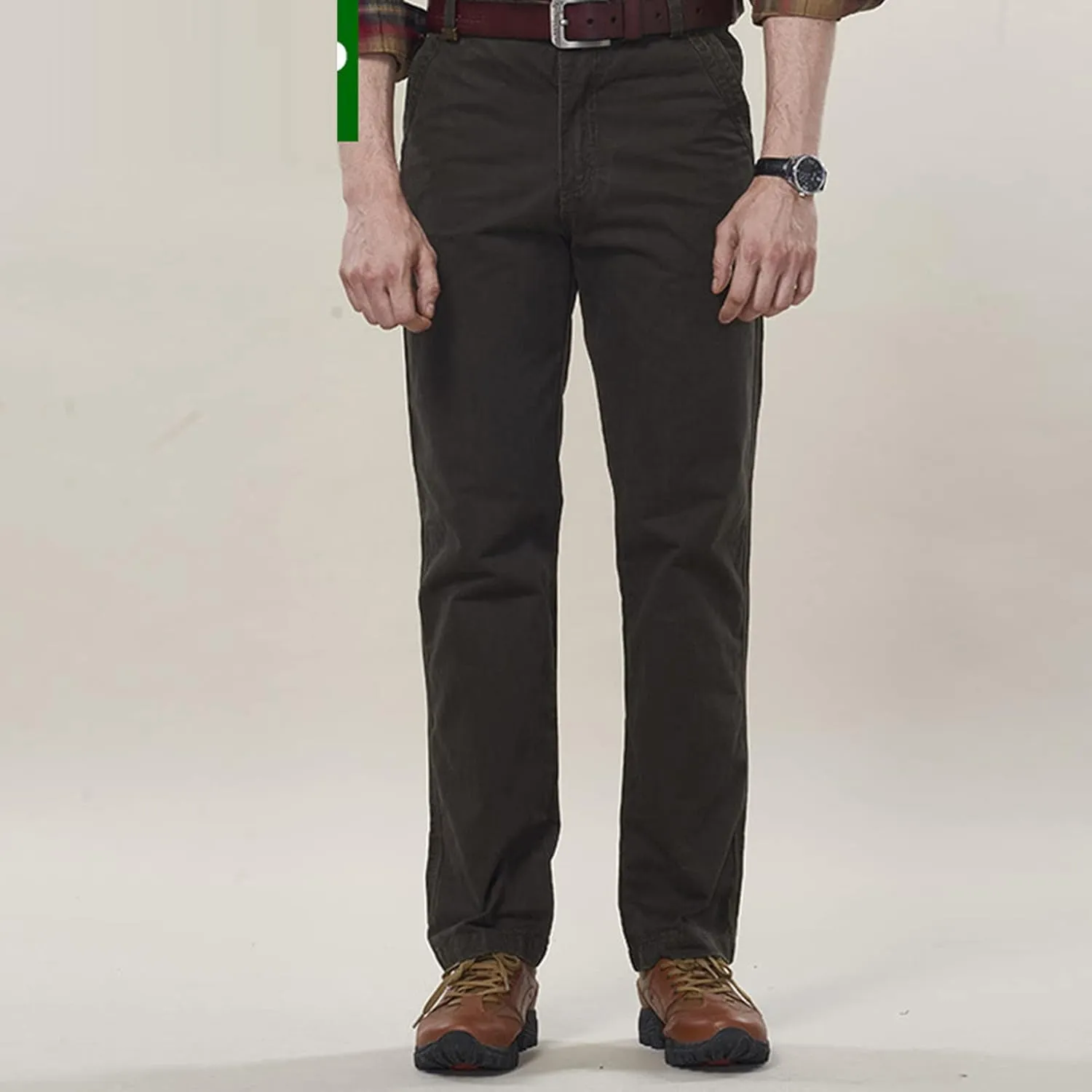 Men Relaxed Fit Casual Cotton Pant Chino Flat Front Classic Straight Pants Lightweight Business Comfort Trousers