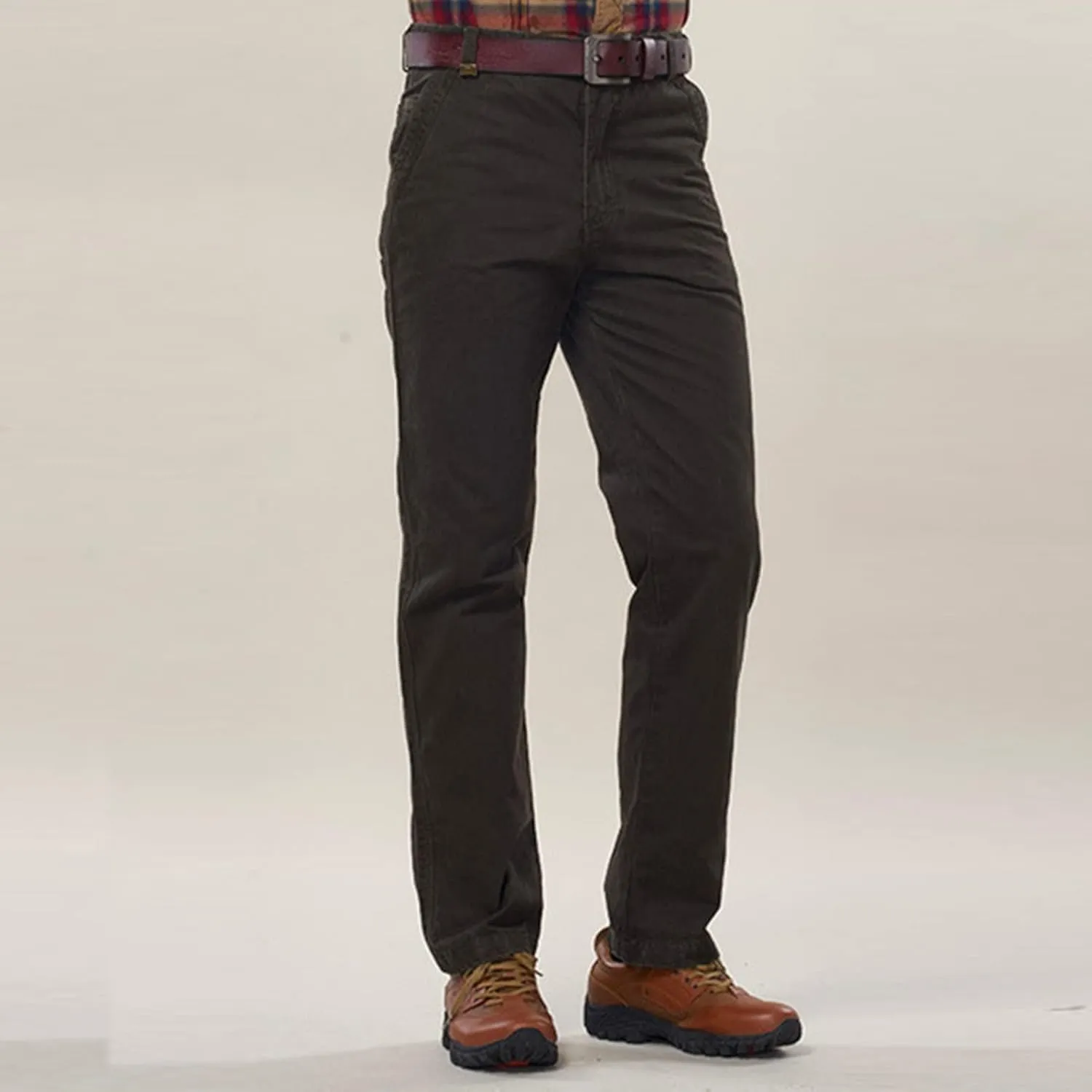 Men Relaxed Fit Casual Cotton Pant Chino Flat Front Classic Straight Pants Lightweight Business Comfort Trousers