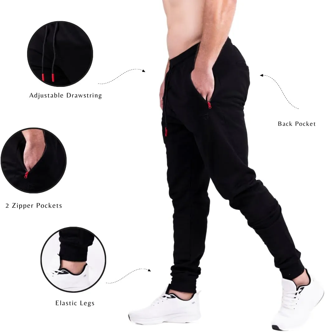 Men's Active Premium Quality Workout Joggers, Sweatpants with Zipper Pocket, Adjustable Drawstring, S-XXL