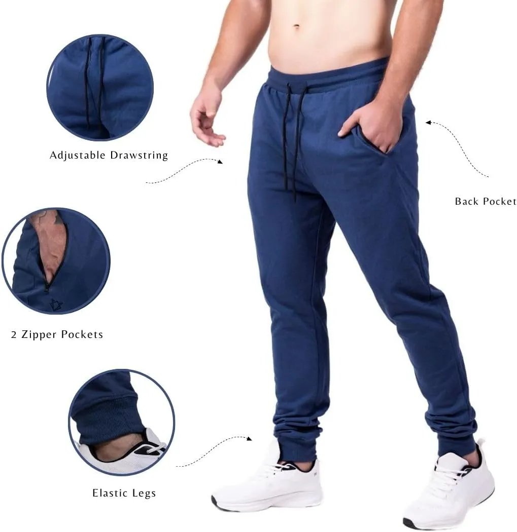 Men's Active Premium Quality Workout Joggers, Sweatpants with Zipper Pocket, Adjustable Drawstring, S-XXL