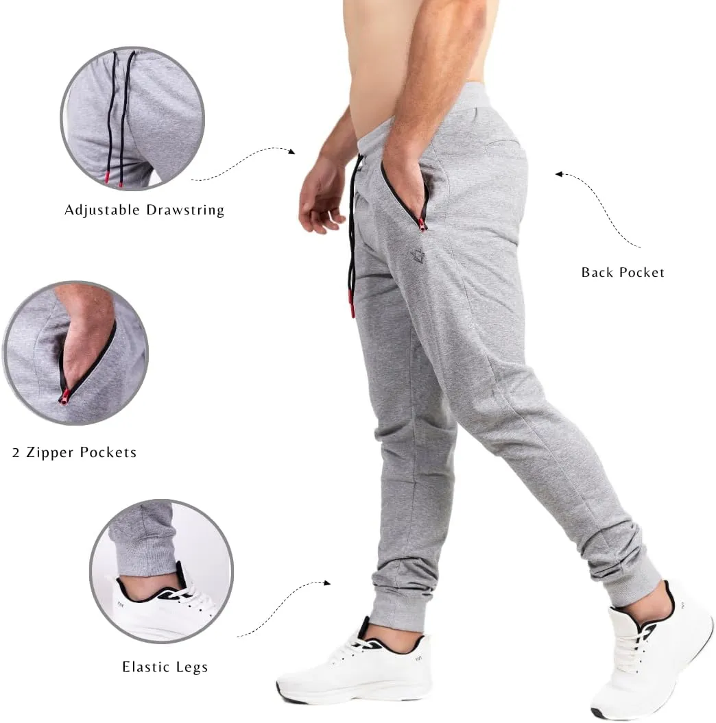 Men's Active Premium Quality Workout Joggers, Sweatpants with Zipper Pocket, Adjustable Drawstring, S-XXL