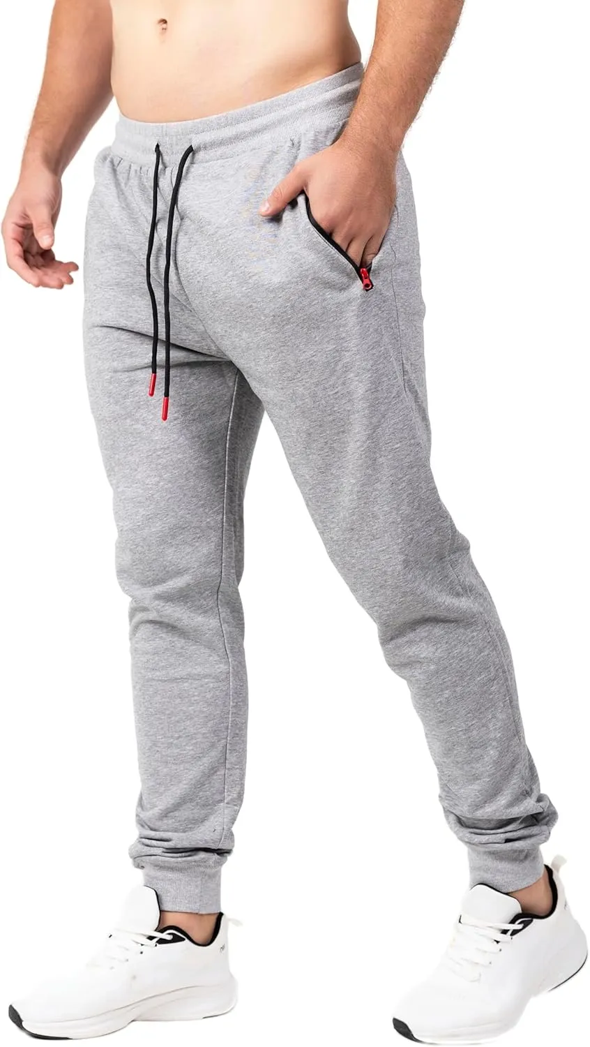 Men's Active Premium Quality Workout Joggers, Sweatpants with Zipper Pocket, Adjustable Drawstring, S-XXL
