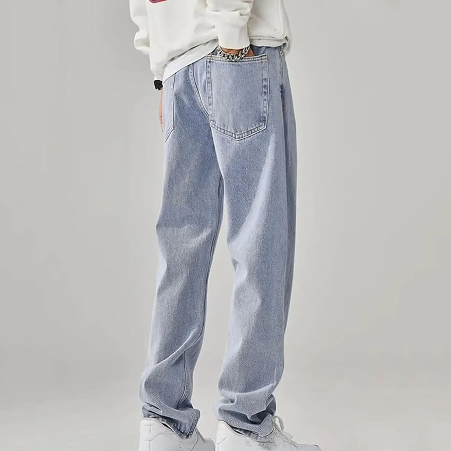 Men's Baggy Jeans Y2k Loose Fit 90s Hip Hop Casual Baggy Fit Denim Pants Fashion Straight Leg Plain Streetwear Jeans