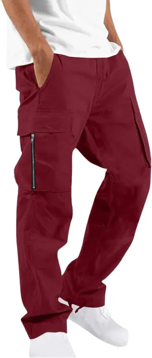 Mens Cargo Jogger Pants Stretch Sweatpants Slim Fit Tactical Drawstring Pants Casual Trousers with Pockets