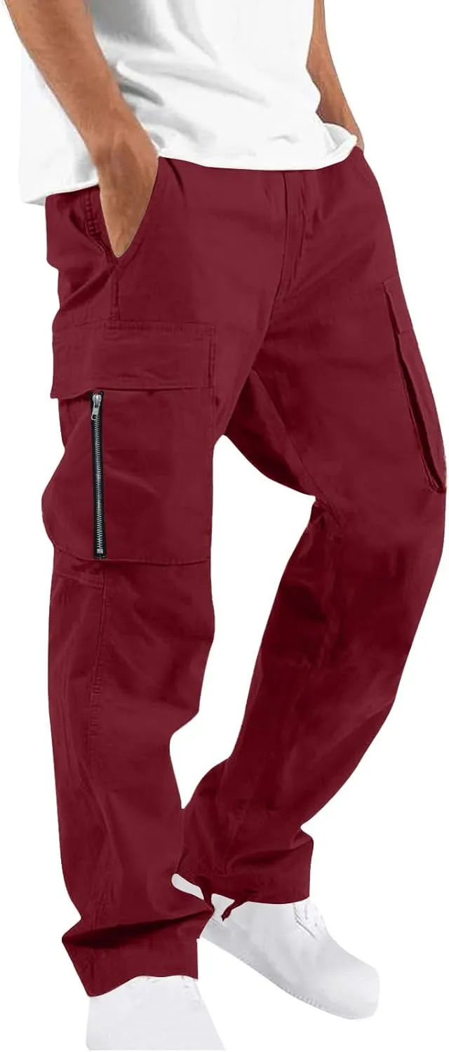 Mens Cargo Jogger Pants Stretch Sweatpants Slim Fit Tactical Drawstring Pants Casual Trousers with Pockets