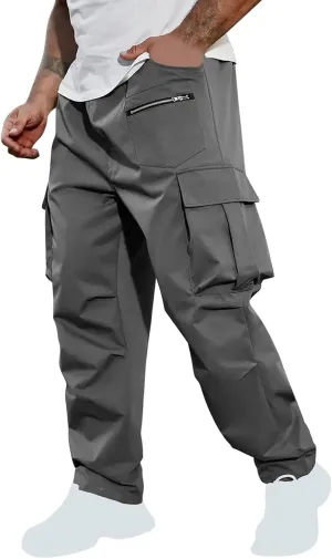 Men's Cargo Joggers Stretch Elastic Waist Drawsring Pants Casual Outdoor Workout Clothes for Men with Pockets
