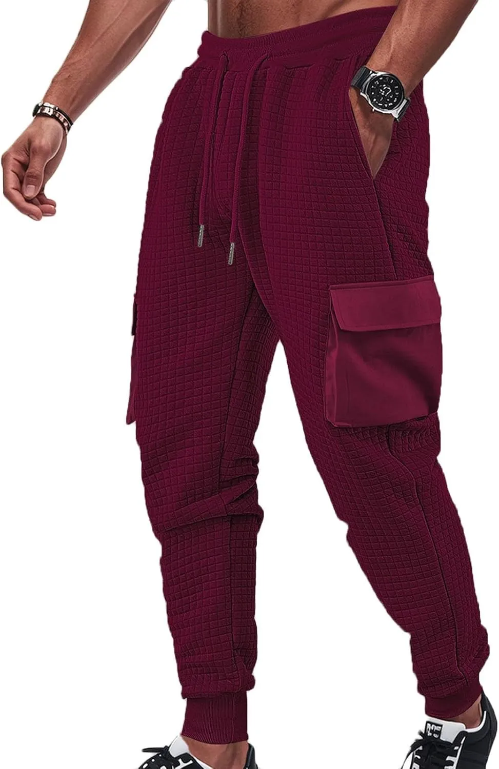Mens Cargo Pants with 4 Pockets Casual Hiking Dress Work Joggers Running Sweatpants for Active Full Length