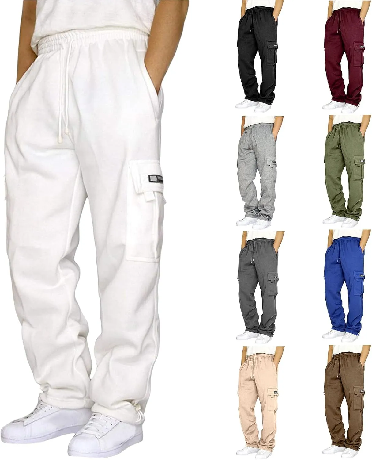 Men's Cargo Sweatpants Casual Soft Warm Joggers Baggy Open Bottom Workout Athletic Pants for Men with Pockets