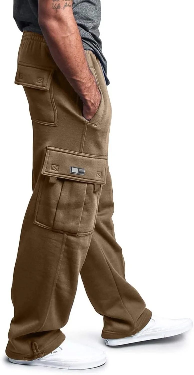 Men's Cargo Sweatpants Casual Soft Warm Joggers Baggy Open Bottom Workout Athletic Pants for Men with Pockets