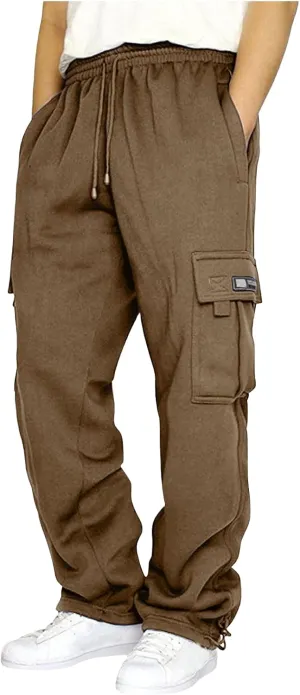 Men's Cargo Sweatpants Casual Soft Warm Joggers Baggy Open Bottom Workout Athletic Pants for Men with Pockets