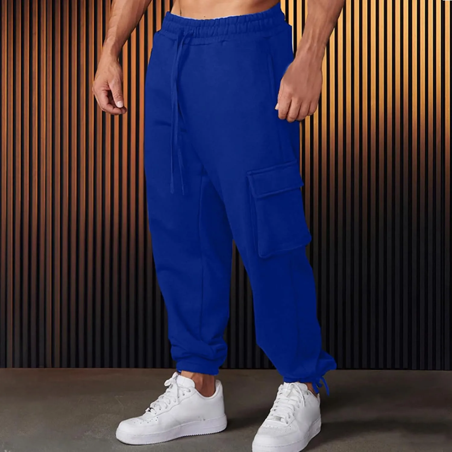 Mens Casual Cargo Sweatpant with Multi Pockets Baggy Elastic Waist Drawstring Pants Outdoor Straight Stretch Trousers