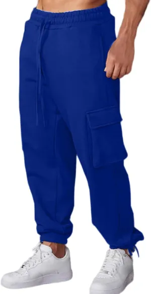 Mens Casual Cargo Sweatpant with Multi Pockets Baggy Elastic Waist Drawstring Pants Outdoor Straight Stretch Trousers