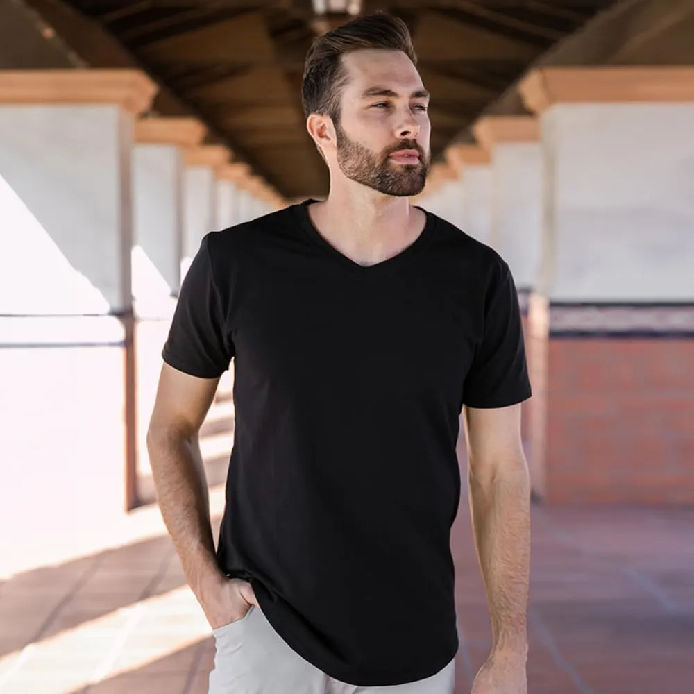 Men's Drop-Cut V-Neck  Plain Tshirts for Men  Soft Polyester, Cotton, Spandex  Moisture Wicking, Wrinkle Resistant