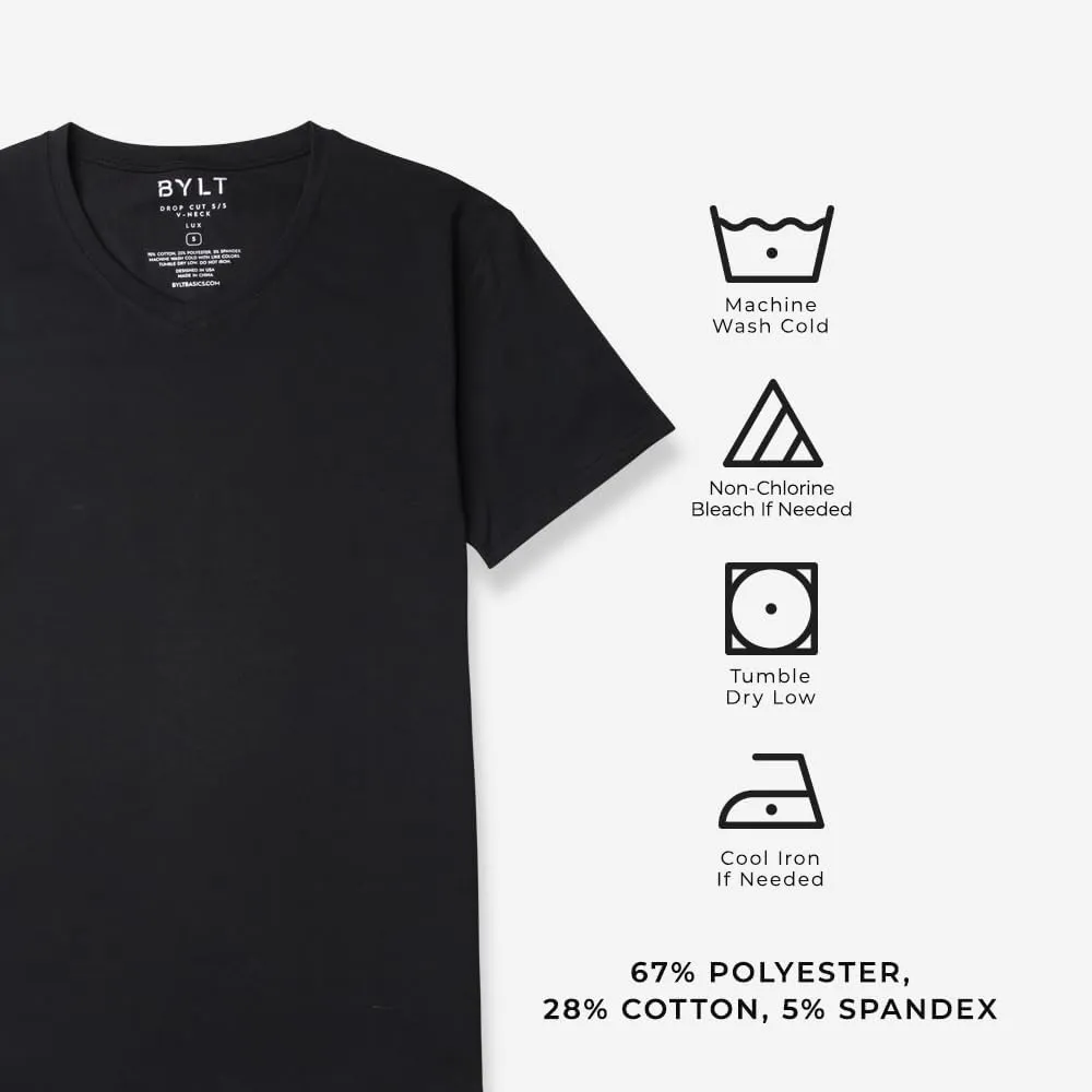Men's Drop-Cut V-Neck  Plain Tshirts for Men  Soft Polyester, Cotton, Spandex  Moisture Wicking, Wrinkle Resistant