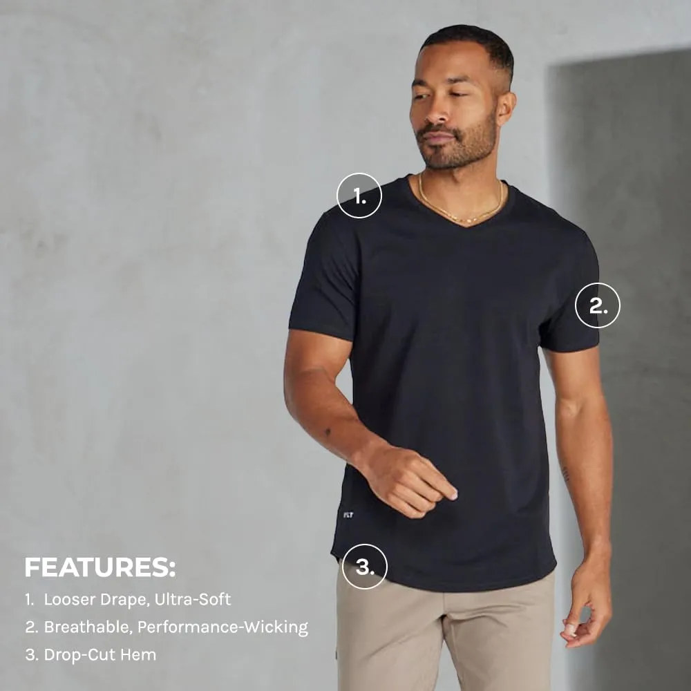 Men's Drop-Cut V-Neck  Plain Tshirts for Men  Soft Polyester, Cotton, Spandex  Moisture Wicking, Wrinkle Resistant