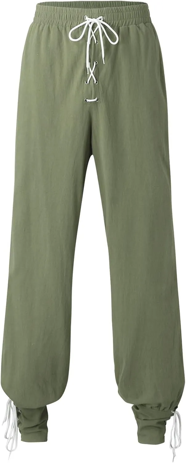 Mens Fashion Casual Printed Linen Elastic Waistband Trousers Pants Sport Breathable Loose Elasticity Pants