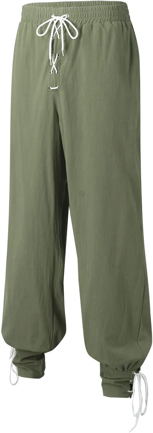 Mens Fashion Casual Printed Linen Elastic Waistband Trousers Pants Sport Breathable Loose Elasticity Pants